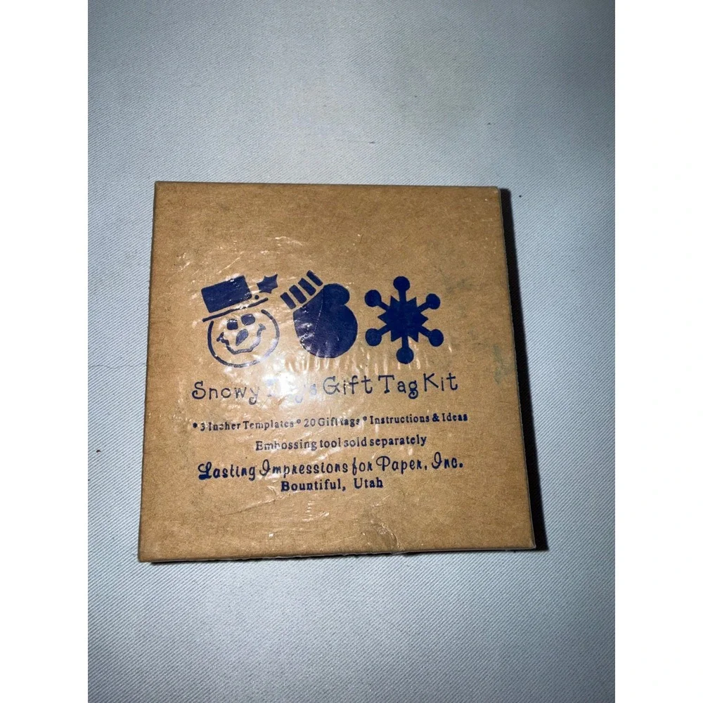 Lasting Impressions Snowy Days Gift Tag Kit 3 Brass Templates 20 Tags Vtg 1997